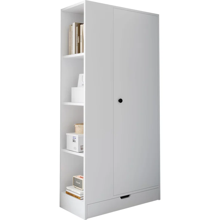 Merax Kleiderschrank 70*40*170cm, Eintürige Ausführung, mit Einlegeböden und Schubladen, Weiß – Bild 5