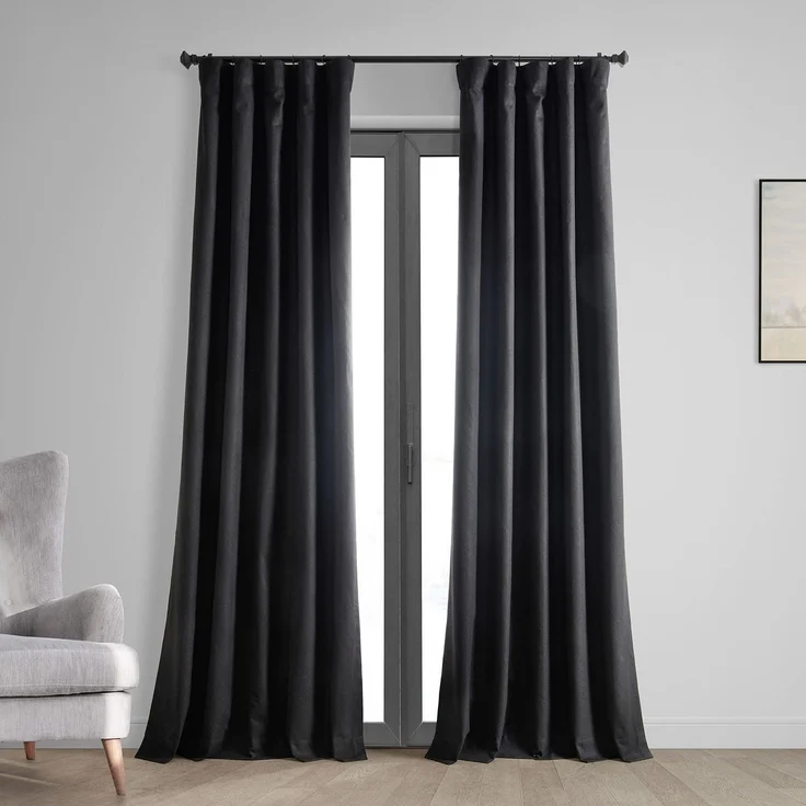 HPD Half Price Drapes Vintage Verdunkelungsvorhänge für Schlafzimmer und Wohnzimmer, 50 x 96 cm, Thermo-Kreuz-Leinengewebe, FLCW-CBO2213-96 (1 Panel) Schwarz