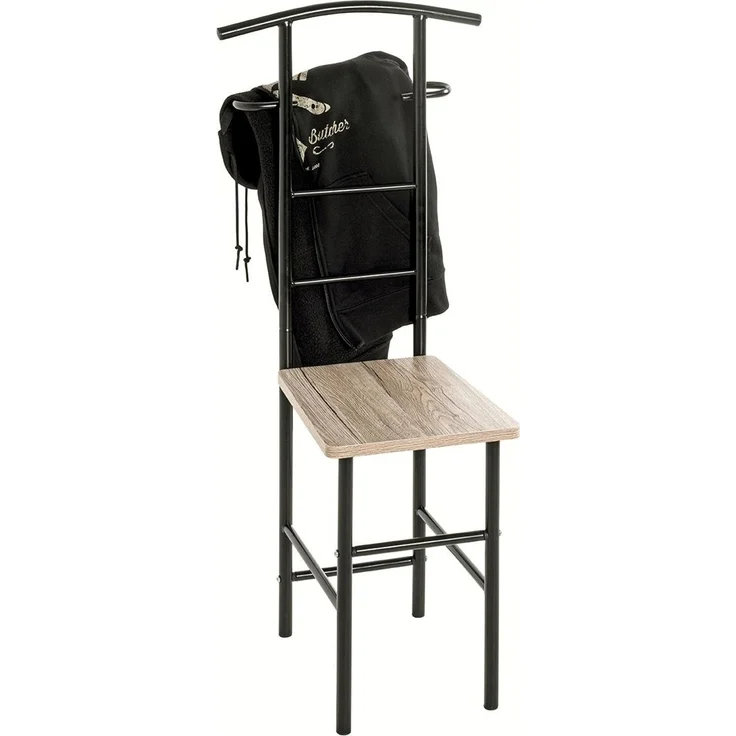 Haku Herrendiener Dressboy, Anzugständer mit Ablage aus MDF in Dekor Eiche San Remo, Gestell aus Stahlrohr schwarz matt lackiert, 46x46x109 cm – Bild 4