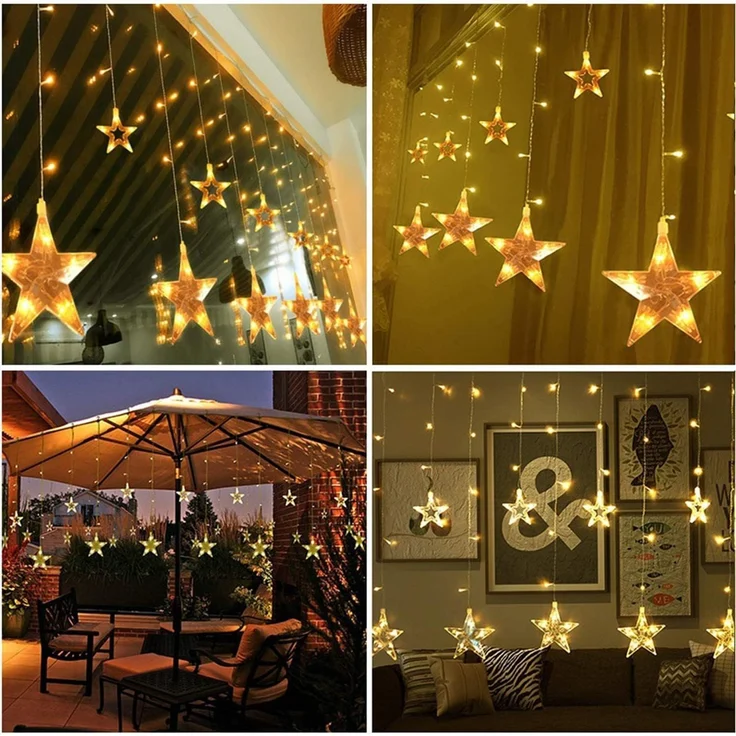 Salcar LED-Lichterkette 2m Sterne LED Lichterkette Außen Lichtervorhang Innen Weihnachten, 8 Beleuchtungsmodi und Memory-Funktion mit Fernbedienung Warmweiß – Bild 6