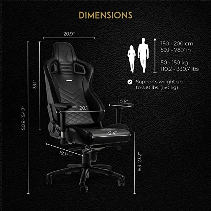 noblechairs Epic Gaming Stuhl - Bürostuhl - Schreibtischstuhl - PU-Kunstleder - Inklusive Kissen - Schwarz – Bild 3