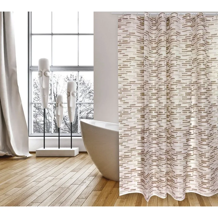 MSV Duschvorhang Cotexsa BRIQUE Breite 180 cm, Textil-Duschvorhang, Made in Spain, 100% Polyester, wasserundurchlässig, Anti-Schimmel-Effekt, Anti-Bakteriell beschichtet, waschbar 30°, 180 x 200 cm, Farbe beige