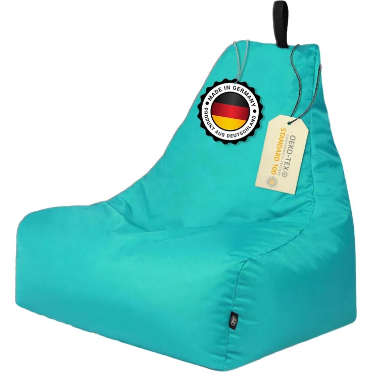 PATCH HOME Lounge Sessel Sitzsack– XXL – Türkis, bequemer Sitzsack aus Luxus-Polyester-Gewebe, bereits befüllt