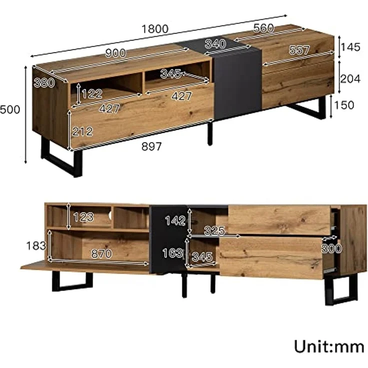 FurnitureR Farbblock-TV-Lowboard ohne Griffe, modernes Lowboard mit Flügeltüren & Stauraumfächern für Wohnzimmer & Medienbereich – Bild 2