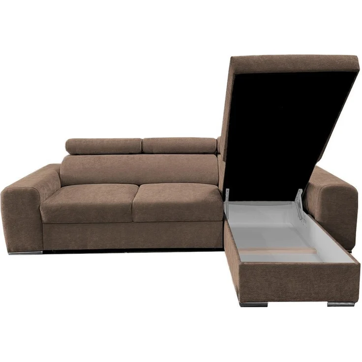 Wohnero24 - Höchste Qualität - Modernes Ecksofa PAVONE 1 - 260x183 cm – Chenille Stoff – Schlaffunktion 198x125 cm & Bettkasten - Hellbraun – Bild 5