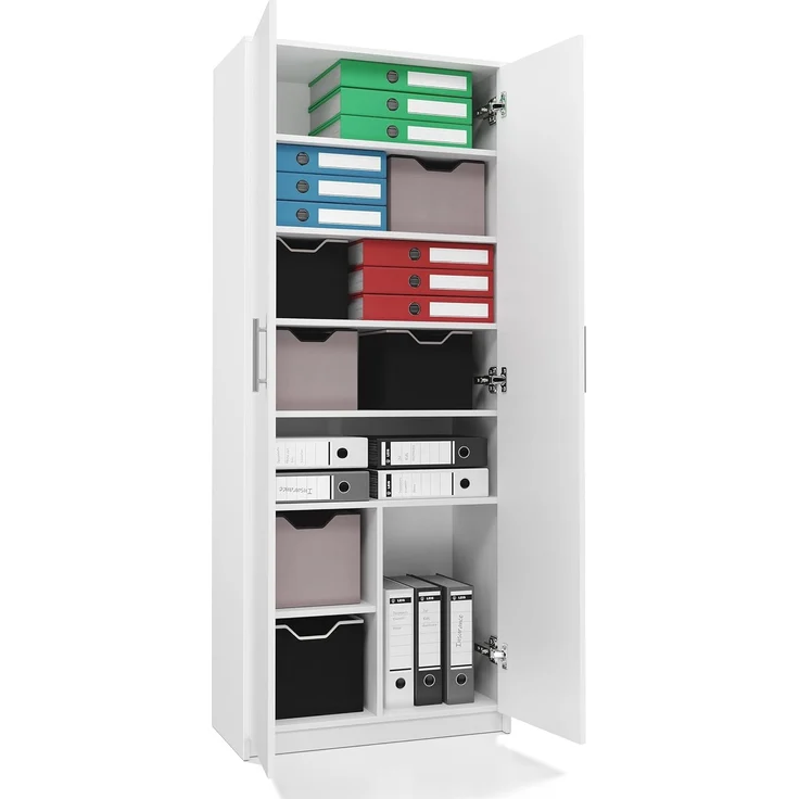 Home Collective Mehrzweckschrank Schrank weiß 74cm Breite 180cm Höhe mit sechs Einlegeböden mit Extrafach, Aktenschrank Haushaltsorganisation aus MDF-Holz – Bild 5