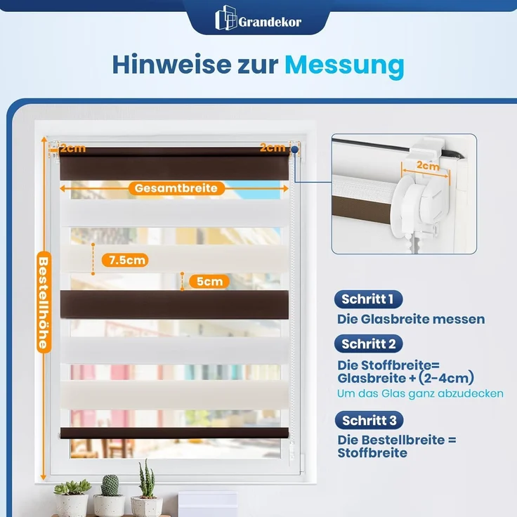Grandekor Doppelrollo Klemmfix ohne Bohren Weiß-Beige-Braun 105x150 cm(Stoffbreite 101cm) Fenster Rollos für innen Klemmrollos Duo Rollos für Fenster ohne Bohren mit Bohren Privatschutz Zebrarollo – Bild 7