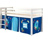 Spielbett Pino mit Textilset Vorhang "Astro", Kiefer massiv weiß lackiert