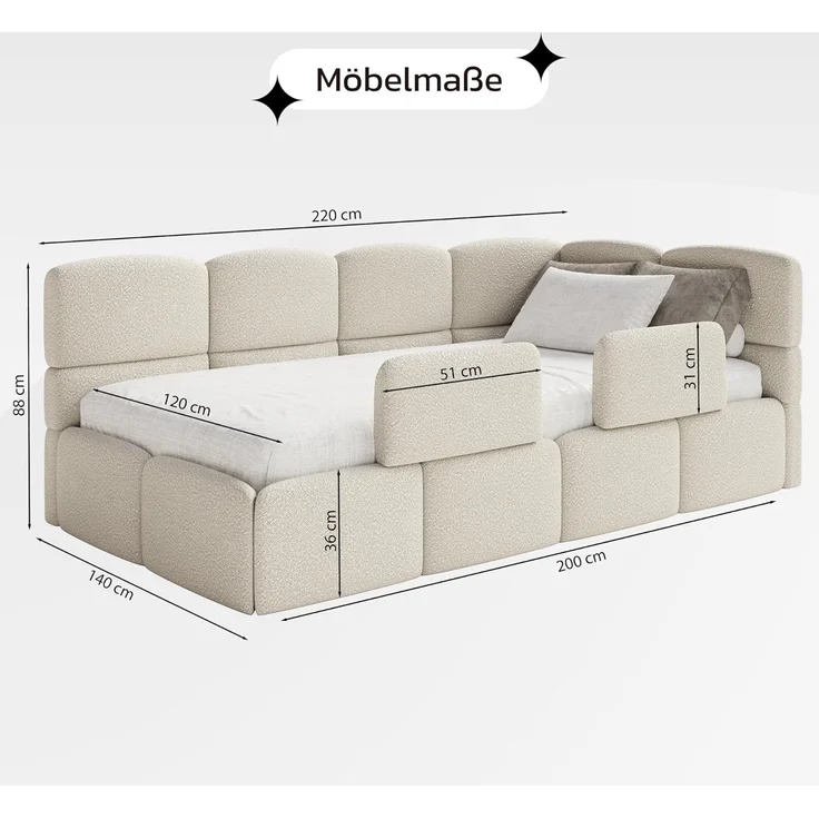 Selsey 'Cloudy' Kinderbett 120 cm, Bettkasten, 2x Rausfallschutz, Chenille, rechts, Braun – Bild 3