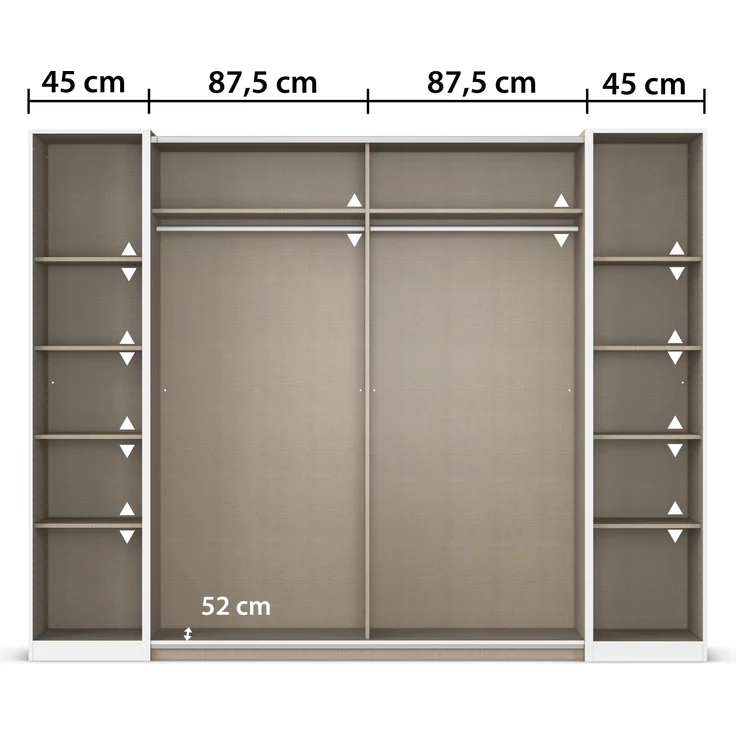 rauch Kleiderschrank, Dreh- und Schwebetürenschrank KRONACH, 4-türig, 2 Spiegeltüren teilaufgelegt, Alpinweiß, 268 x 210 x 59 cm – Bild 6