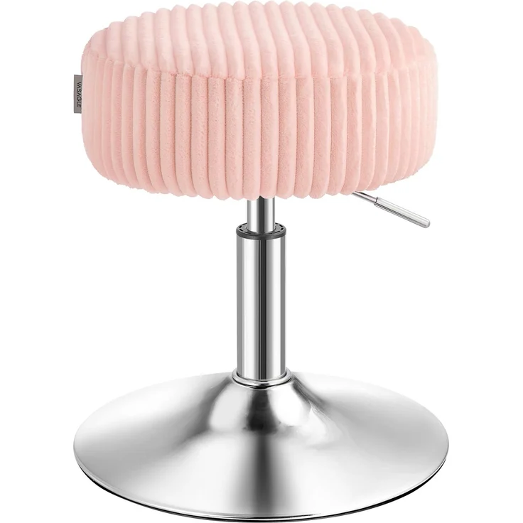 VASAGLE Schminkhocker, Schminkstuhl, Barhocker, höhenverstellbar, 360° drehbar, Cord, Dicke Polsterung, für Schlafzimmer, Küche, Esszimmer, modern, fruchtrosa LJB128S101