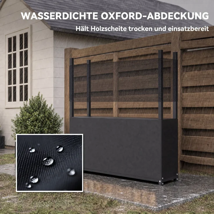 Outsunny Kaminholzregal, Verzinkter Stahl, Schwarz, 106L x 25B x 113H cm – Bild 4