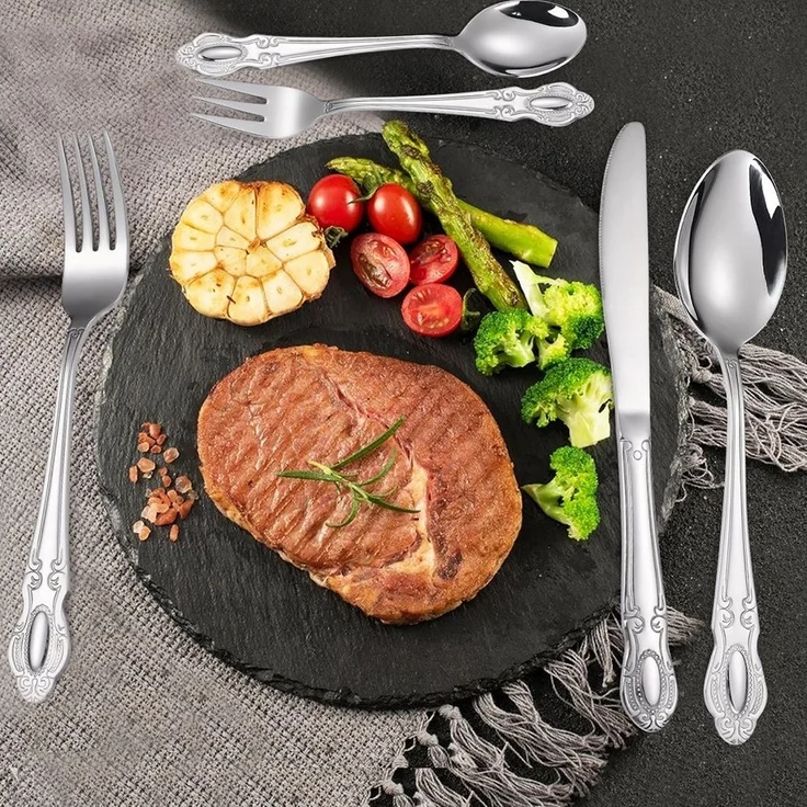 KingLux Besteck-Set 40 teiliges Besteck Set 8 Personen Luxus Palaststil glänzend (40-tlg), 8 Personen, Edelstahl – Bild 3