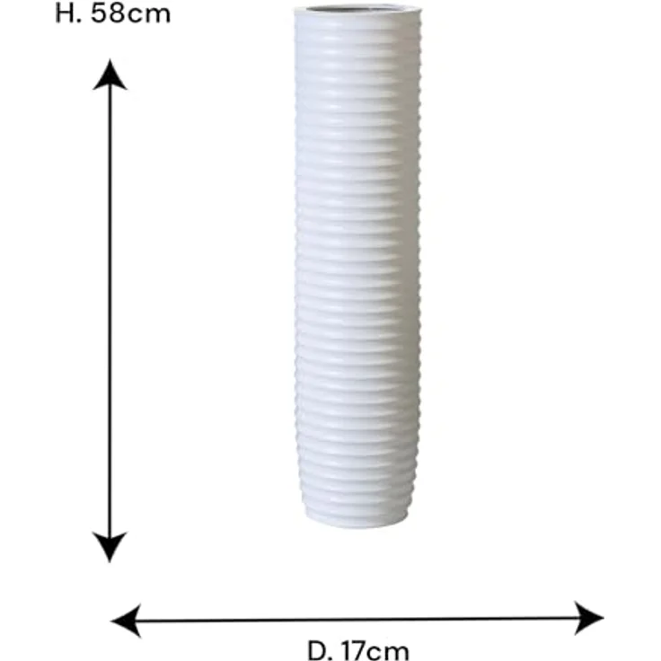Casablanca Deko Vase groß, weiße Keramik Bodenvase für Pampasgras und Äste, Höhe 58 cm, Rillenstruktur – Bild 3