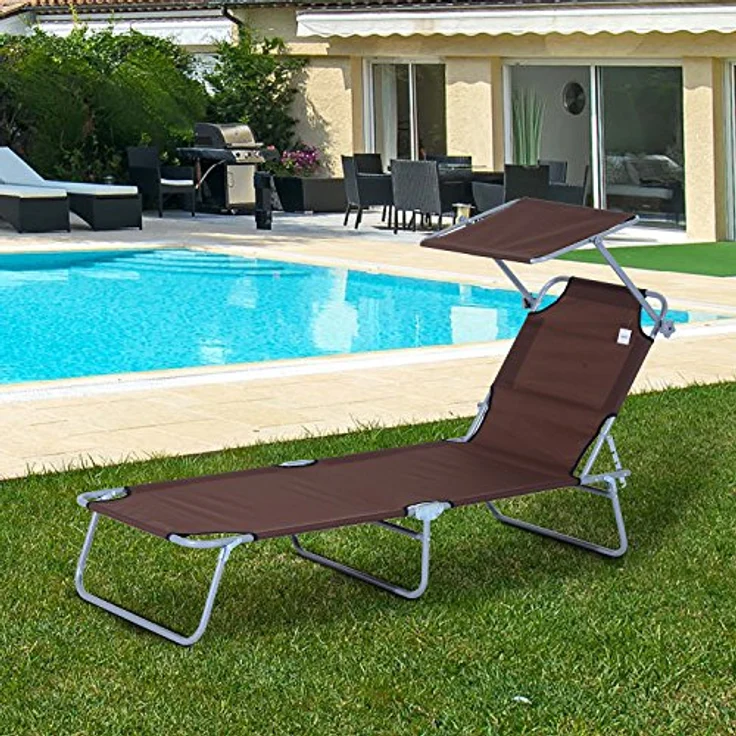Outsunny Sonnenliege Gartenliege Wellnessliege Strandliege klappbar mit Sonnenschutz Braun 187 x 58 x 36 cm – Bild 3