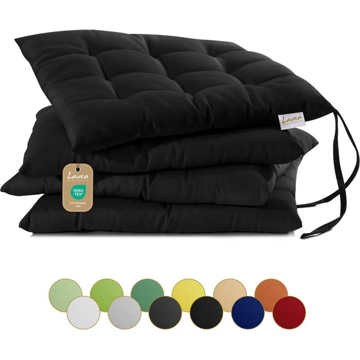 Lavea Stuhlkissen MONACO - weich gepolsterten Sitzkissen Set (4er & 8er), 40x40x3 cm, mit Stoffbändern, Indoor & Outdoor, für Garten & Balkon – Bild 1