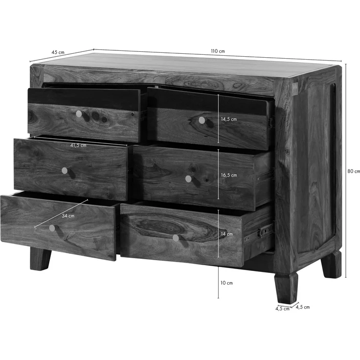 Sideboard Sheesham 110 x 45 x 80 dunkelbraun lackiert ANCONA #220 – Bild 8
