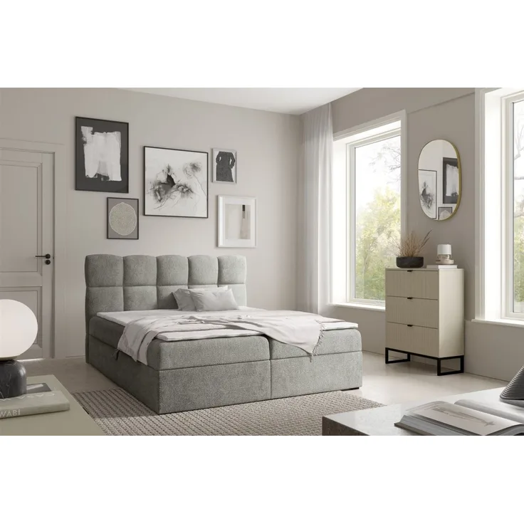 Boxspringbett Schlafzimmerbett PAROZO 140x220 cm Stoff Coral Grau