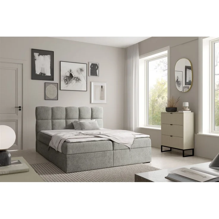 Boxspringbett Schlafzimmerbett PAROZO 140x220 cm Stoff Coral Grau – Bild 1