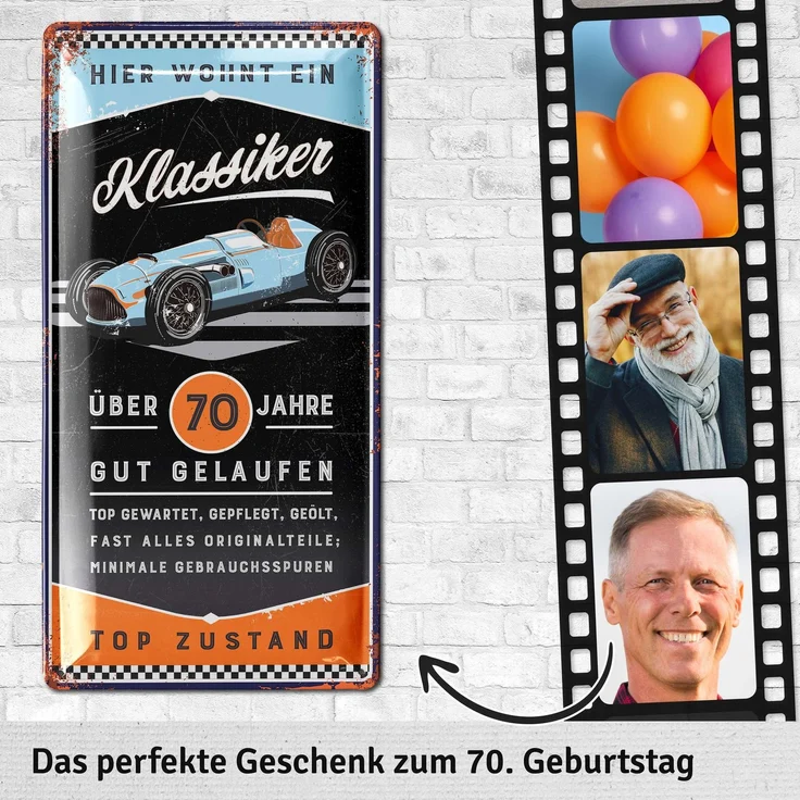 LANOLU Blechschild Klassiker 70 Jahre - 17x34cm – Metall – Schwarz – 17116 – Bild 3