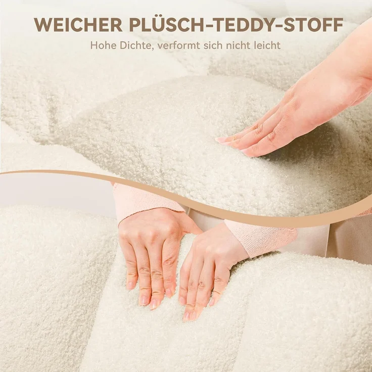 COMHOMA Schaukelstuhl mit Hocker, Relaxsessel mit Armlehnen, Ohrensessel aus Teddy-Plüsch Schaukelsessel, bis 150 kg belastbar, sonnenliege gartenliege für Schlafzimmer, Wohnzimmer,Beige – Bild 4