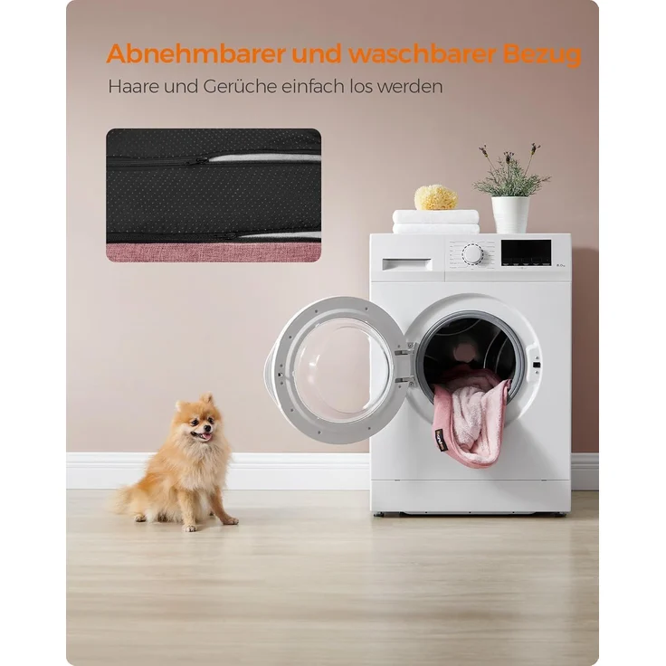 Feandrea Hundebett, in Leinenoptik, erhöhte Ränder, rutschfeste Unterseite, Bezug abnehmbar waschbar, M, für kleine Hunde, pastellrosa, 70 x 55 x 21 cm – Bild 8