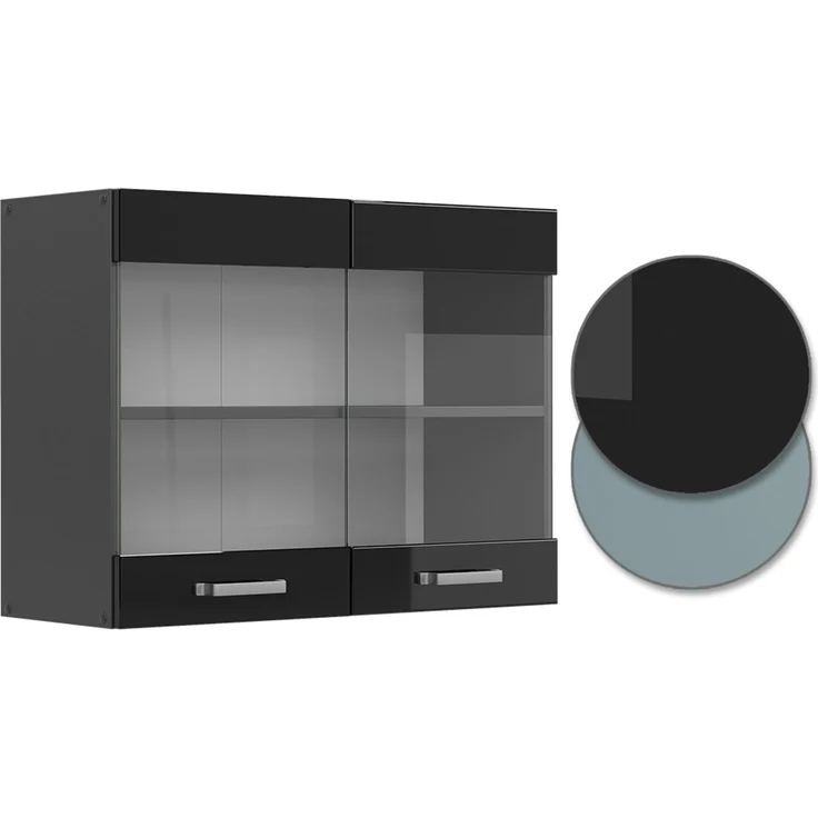 Küchenglasschrank R-Line Schwarz Hochglanz 80 cm Vicco – Bild 6