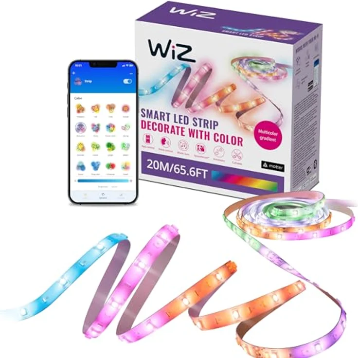 WiZ RGBIC LED Lightstrip - 20 m, 16 Mio. Farben + Weißtöne, WLAN, Sprach- / App-Steuerung, Google Home, Alexa, HomeKit – Bild 1