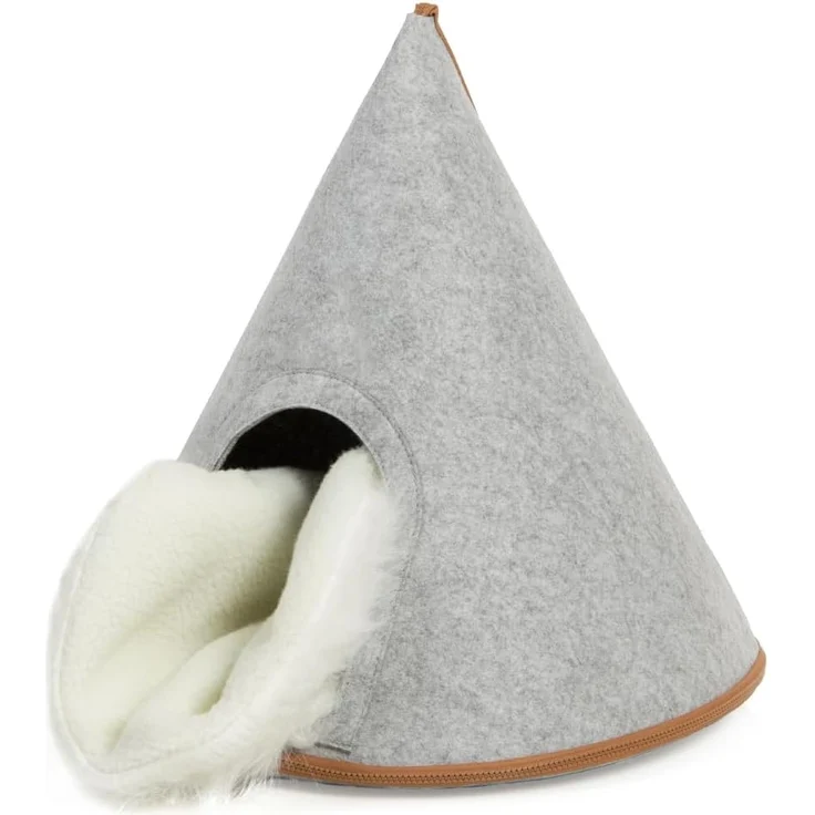 Canadian Cat Company Katzenzelt Katzenbett Cone - Katzen Tipi aus Filz, inkl. Flauschkissen, hellgrau – Bild 6