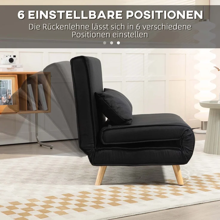 HOMCOM Relaxsessel mit Bettfunktion, verstellbare Rückenlehne, Leinenimitat, Tannenholz, Schwarz, 94 x 78 x 80 cm – Bild 7