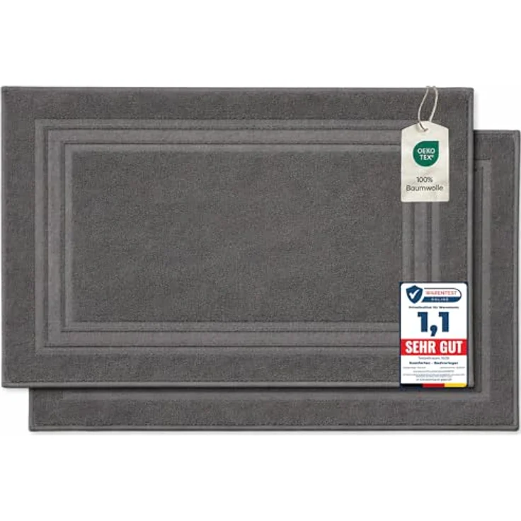 Komfortec Badvorleger Set 2 Teilig, Frottee Duschvorleger, Waschbar Duschmatte & Badteppich, 600 g/m² &100% Baumwolle, Saugfähig & Schnelltrocknend, 50x70 cm, Anhtrazit – Bild 2