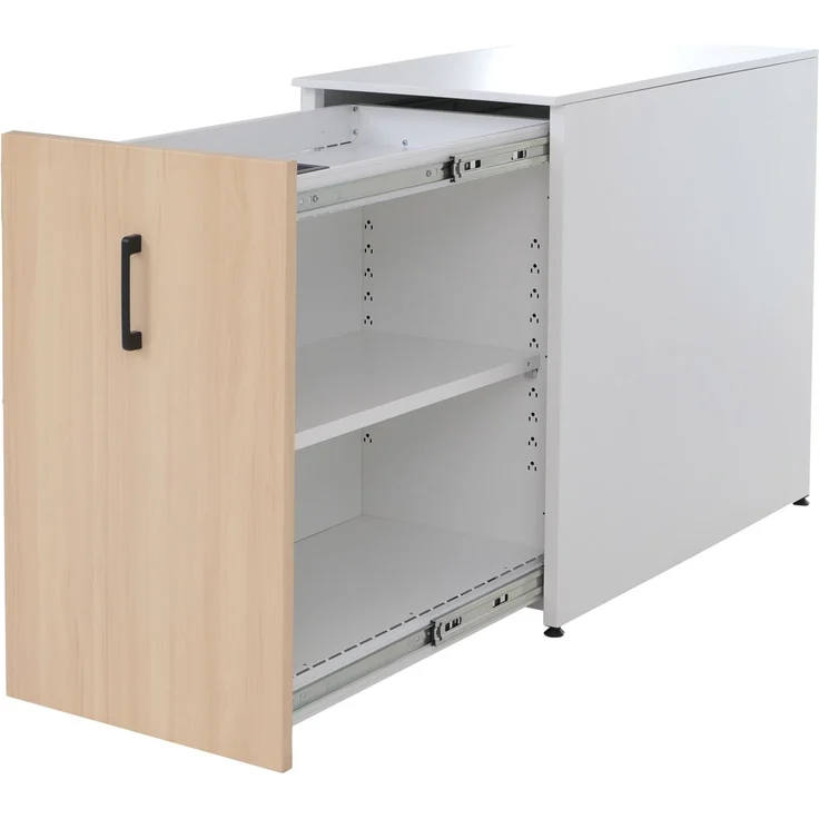 Aktenschrank HWC-Q27, Büroschrank Stahlschrank, Stützrad Staufächer, Metall 74x43x80cm ~ weiß, Holzfront – Bild 8