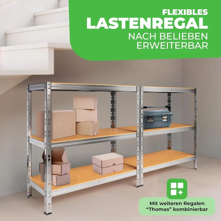 Ondis24 2er Set Metallregal Thomas, Lagerregal 90 x 40 x 180 (H) cm, Kellerregal bis 875kg belastbar, Silber, mit 5 Fachböden, je 175 kg belastbar, höhenverstellbar, Schwerlastregal (Easy-Mount) – Bild 5