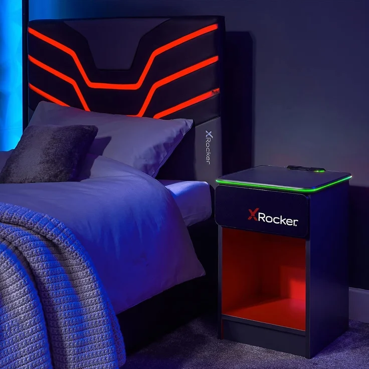 X Rocker Carbon-Tek Gaming Nachttisch mit LED-Beleuchtung & Wireless Charging Ladepad - grau/rot – Bild 6