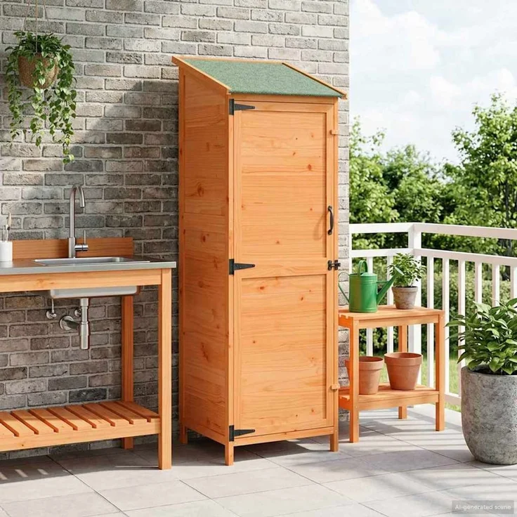 vidaXL Gartenschuppen Braun 59,5 x 56 x 176,5 cm Massivholz aus Fichte 42033447 – Bild 1