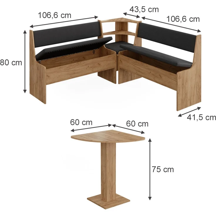 Vicco 'Roman' Eckbankgruppe mit Tisch, Goldkraft Eiche, 150 x 150 cm – Bild 2