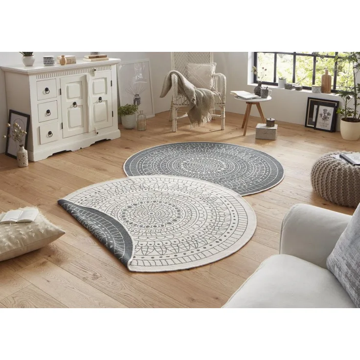 HANSE Home Teppich Porto Wendeteppich, rund, Höhe: 5 mm, In-& Outdoor, Wetterfest, Balkon, Garten, Wohnzimmer, Wasserfest