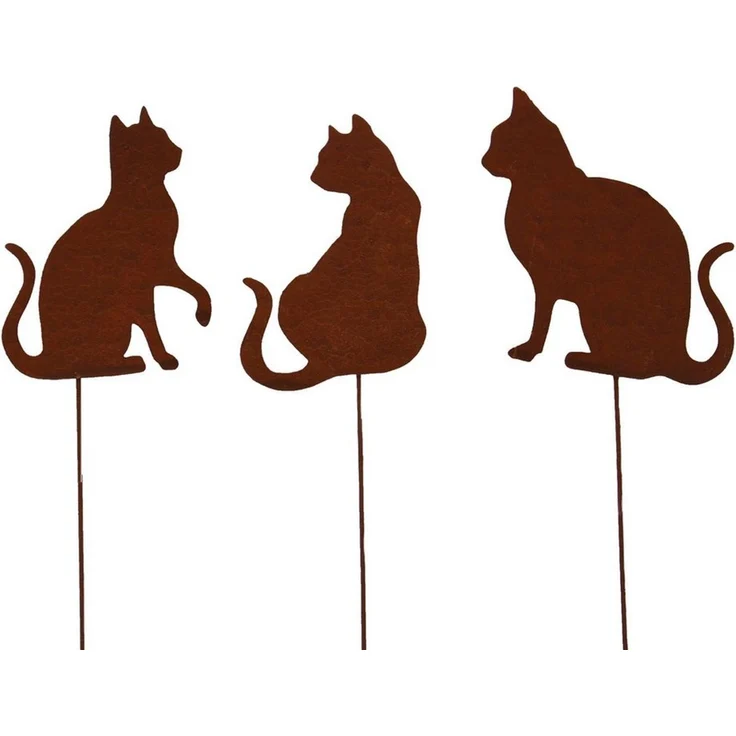 UNUS GARDEN Gartenstecker Stecker Rost Katzen im 3er Set (3er Set) Gartendeko Rostdeko Dekostecker rostige Deko Garten robust – Bild 1