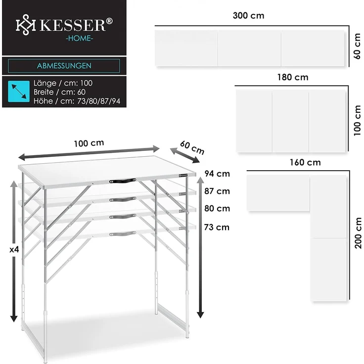 KESSER® Multifunktionstisch Profi 3- teilig, 100x60 cm, Tapeziertisch 30kg Tragkraft je Tisch Mit Ausziehfunktion Klapptisch Flohmarktisch Beistelltisch Mehrzwecktisch Campingtisch höhenverstellbar – Bild 7