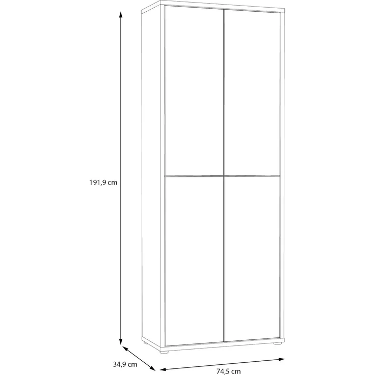 Forte ALICE SPRINGS Schuhschrank 70 80, moderner Flurschrank mit 4 Türen und 8 Einlegeböden, Holzwerkstoff, Grey / Artisan Eiche Holzdekor, 74,5 cm breit x 191,9 cm hoch x 34,9 cm tief – Bild 2