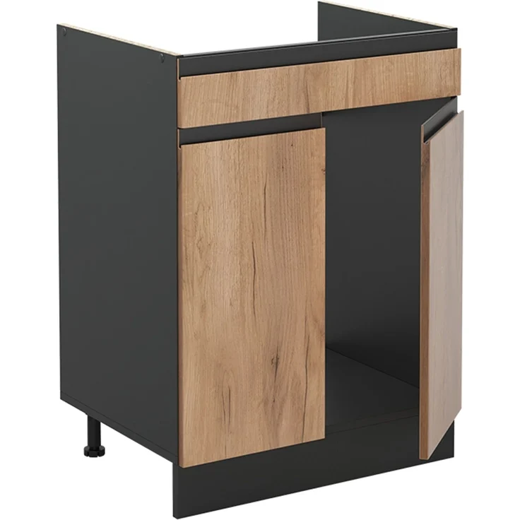 Küchenunterschrank R-Line Goldkraft Eiche/Anthrazit 60 cm mit Schublade Arbeitsplatte Marmor Vicco – Bild 3