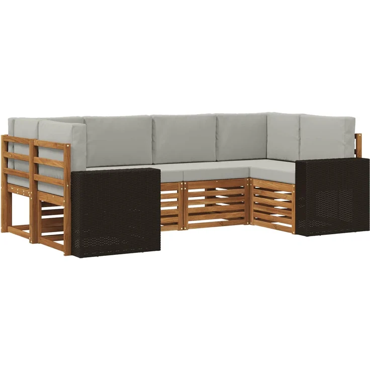 vidaXL Outdoor-Sofagarnitur 6 stk. 6-Sitzer Natur und Hellgrau 3384782 – Bild 2