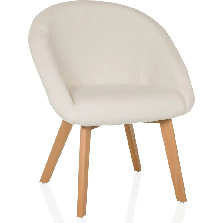 hjh LIVING Esszimmerstuhl aus weichem Bouclé-Stoff Scandi TED Polsterstuhl Sessel mit Holzbeinen, bequem gespolstert, Weiß