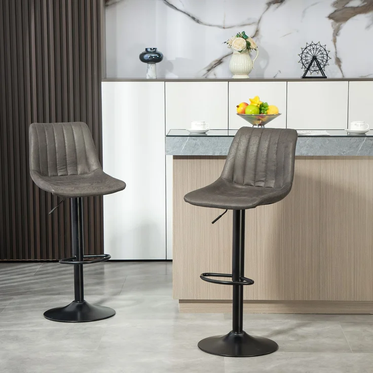 MELAYR, 2er-Set Barhocker im Retrodesign, inkl. Fußstütze, höhenverstellbar, Gaslift, Dunkelgrau, 46.5 x 43 x 110 cm – Bild 4