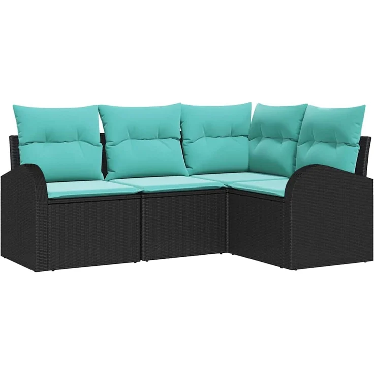 vidaXL Gartensofa-set 4 Stk. Schwarz und Türkis Poly-Rattan 3354695 – Bild 2