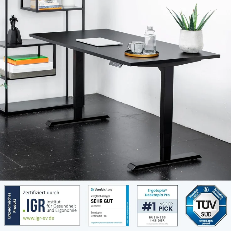 Desktopia Pro X - Elektrisch höhenverstellbarer Schreibtisch / Ergonomischer Tisch mit Memory-Funktion, Schwarz, Gestell Grau, 160x80 cm – Bild 2