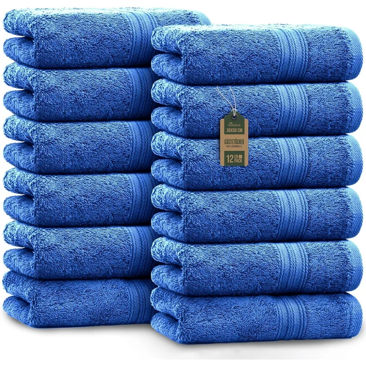 NatureMark 12er Pack Gästetücher Premium Qualität 30x50 cm GÄSTEHANDTUCH Frottiertuch-Set 100% Baumwolle Farbe: Royal Blau – Bild 1
