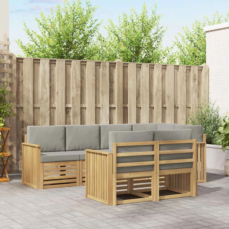 vidaXL Outdoor-Sofagarnitur 7 stk. 7-Sitzer Weiß und Hellgrau 3391991 – Bild 1