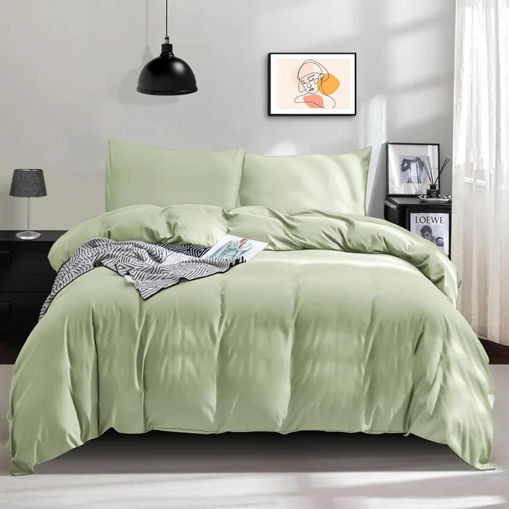 ohano Bettwäsche Set 135x200 cm 4teilig Mikrofaser Reißverschluss Salbeigrün