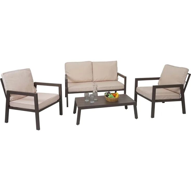 Garnitur HWC-L64, Gartenlounge Gartengarnitur Lounge-Set Sitzgruppe Sofa, Metall ~ Polster creme-weiß